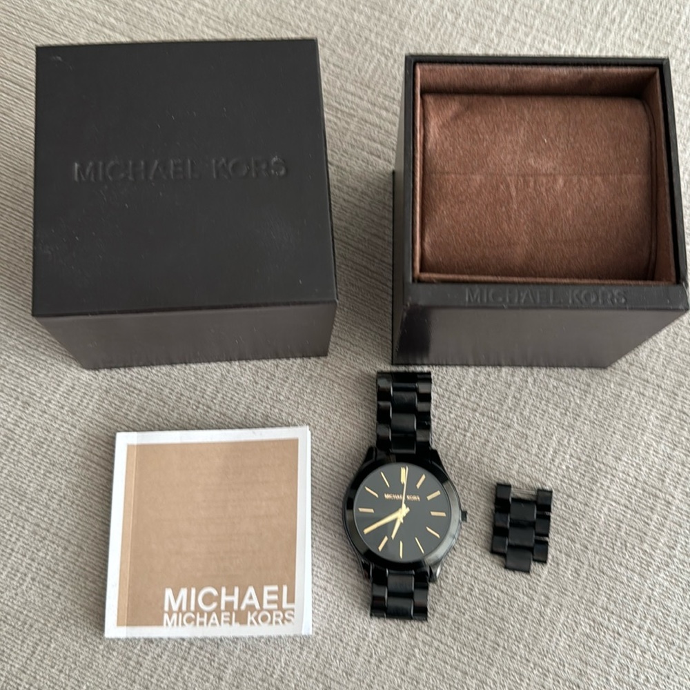 Michael Kors Slim Runway Black and Gold Watch - 42mm - Used
